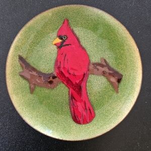 Rare Vintage AnnMarie Davidson Red Cardinal Decorative Trinket Dish 4" X 4"